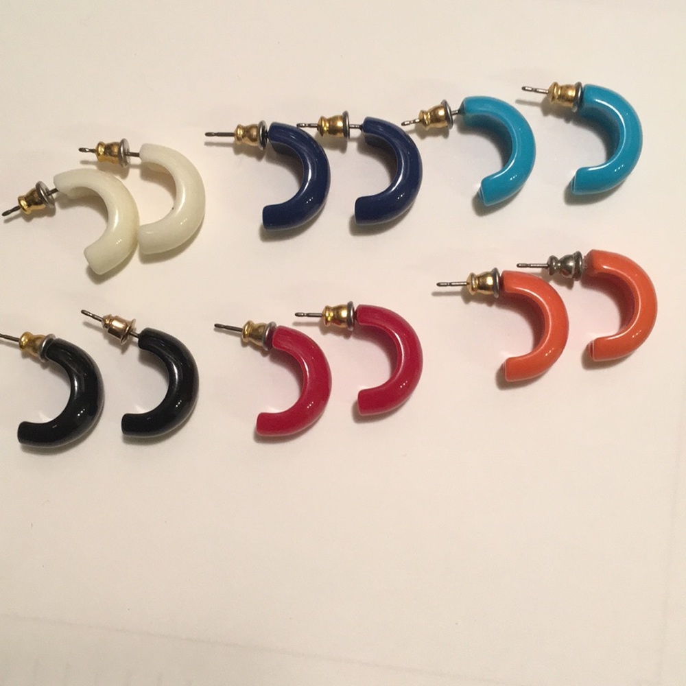 Colorful Set of Thick Semi Hoop Earrings